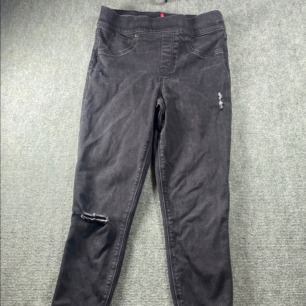 SPANX Women's Skinny Jeans - Black Distressed